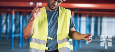 image of construction worker bumping his head on a beam